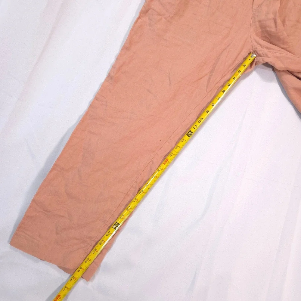 H&M Regular Fit Linen Pants Mens L Elastic Waist Drawstring Peach Orange Summer